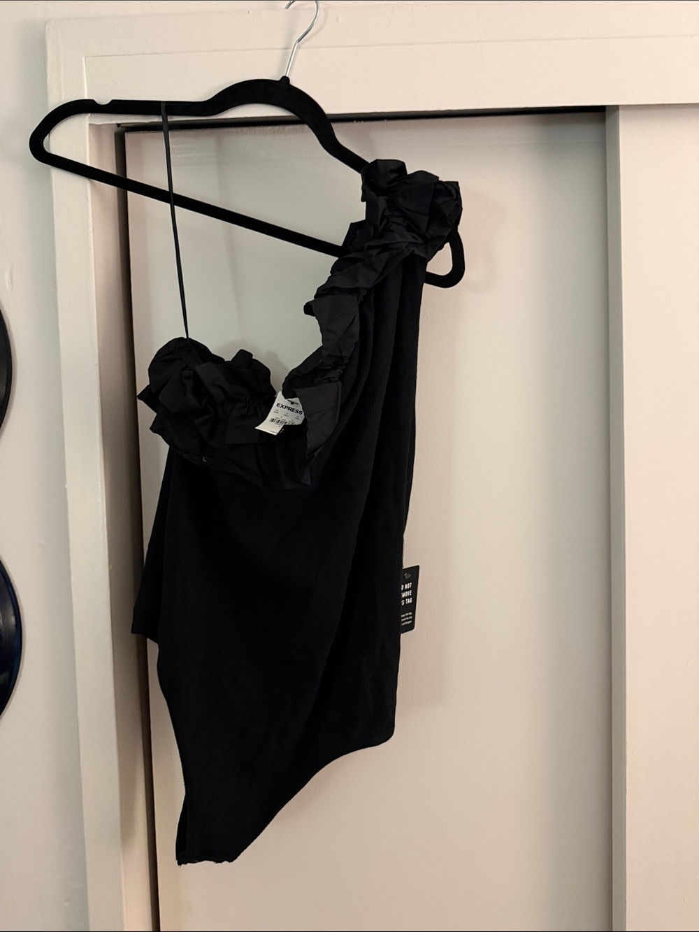 Black Ruffled One-Shoulder Bodysuit